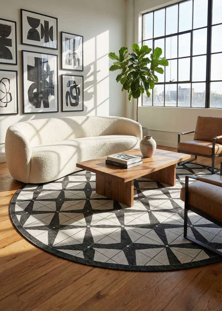 13' x 13' Easy-Clean Modern Indoor / Outdoor Round Rug