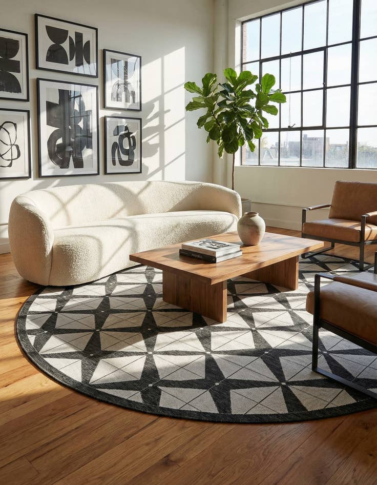 Detail image of 13' x 13'  Washable Modern Indoor / Outdoor Round Rug