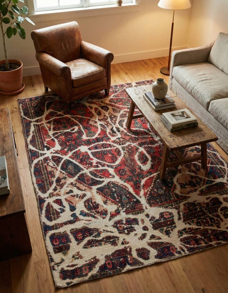 Detail image of 4' 5 x 6' 4  Hand Knotted Ultra Vintage Persian Wool Rug