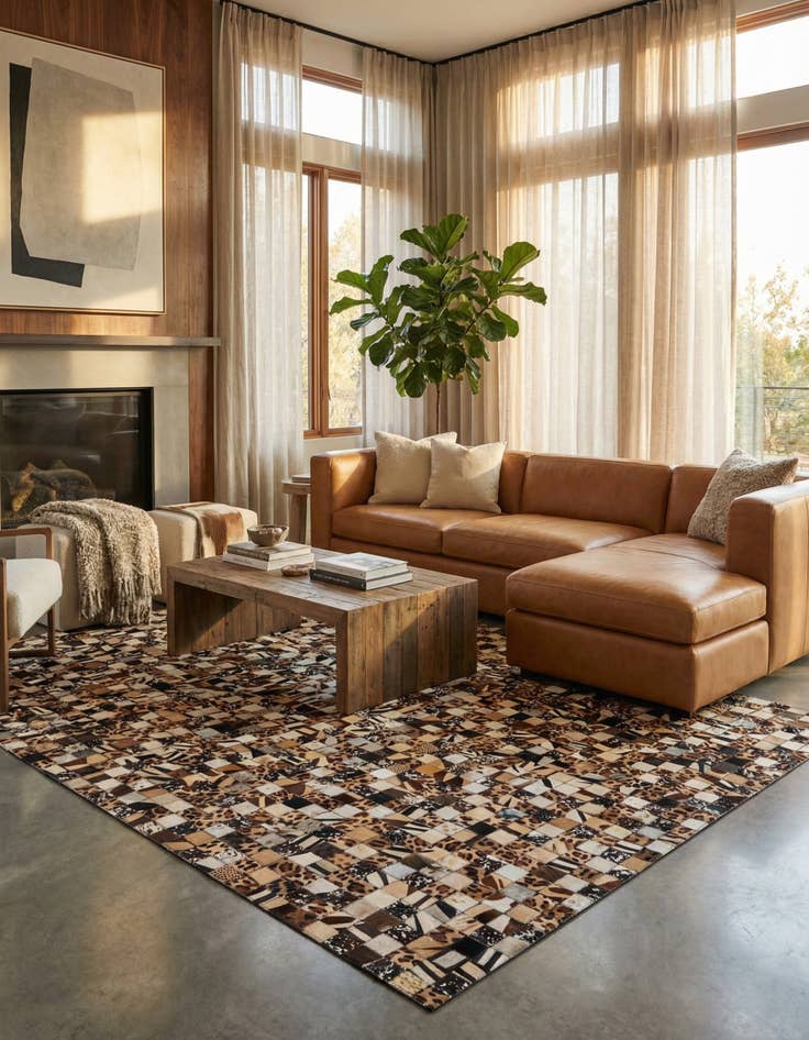 Detail image of  5' 1 x 8' 1 Cowhide Leather Rug