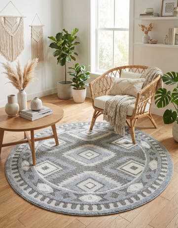 Gray Boho Round Rug