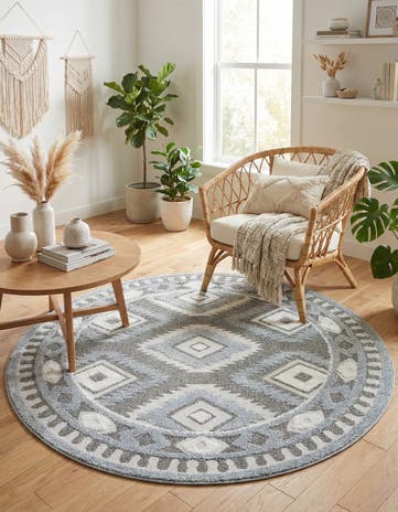 Gray Boho Round Rug