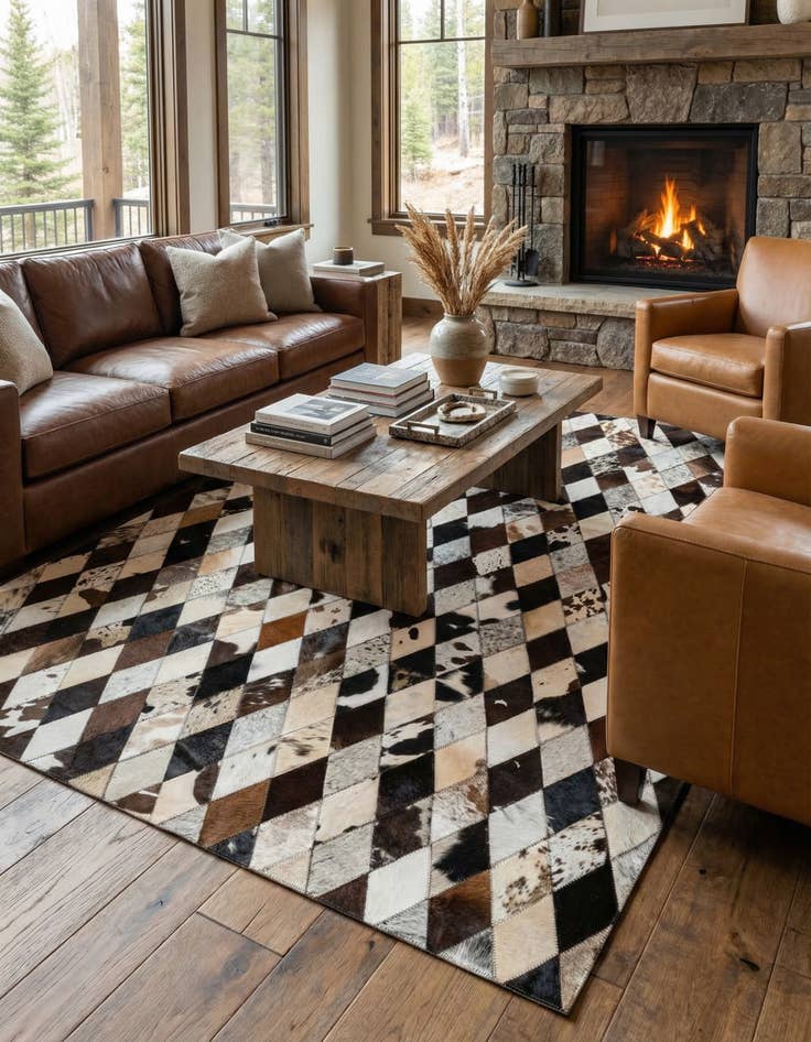 Detail image of 4' 8 x 6' 9 Cowhide Stocks Rug