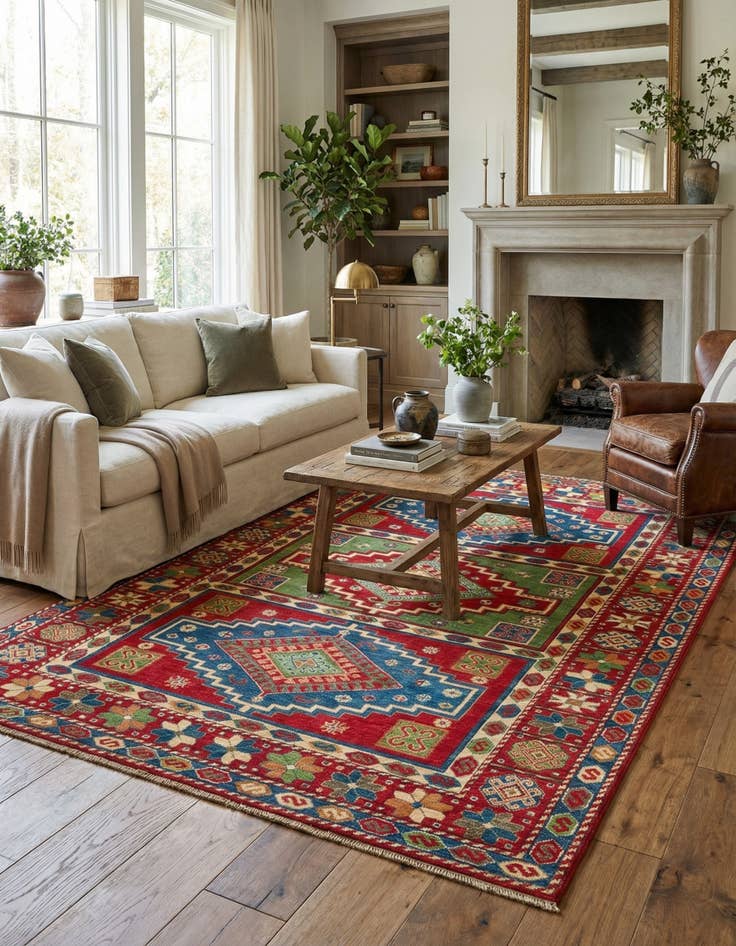 Detail image of  6' x 9'  Hand Knotted Kazak Rug