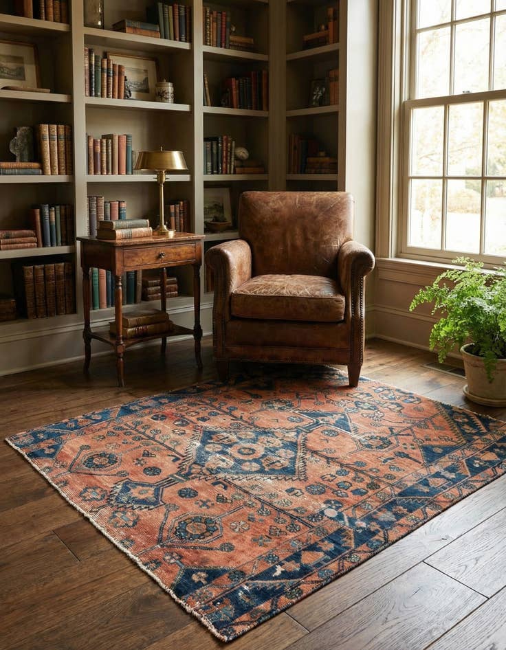 Detail image of 4' 7 x 5'  Hand Knotted Ultra Vintage Persian Wool Square Rug