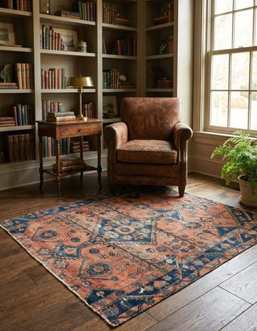 4' 7 x 5' Hand Knotted Ultra Vintage Persian Wool Square Rug
