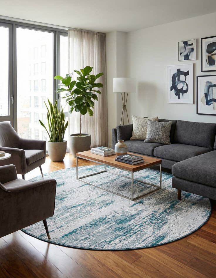 Detail image of  10' x 10'  Washable Modern Indoor / Outdoor Round Rug