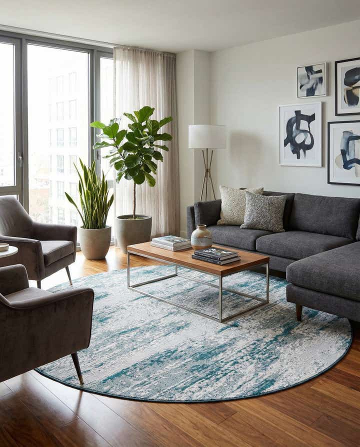 10' x 10' Easy-Clean Modern Indoor / Outdoor Round Rug
