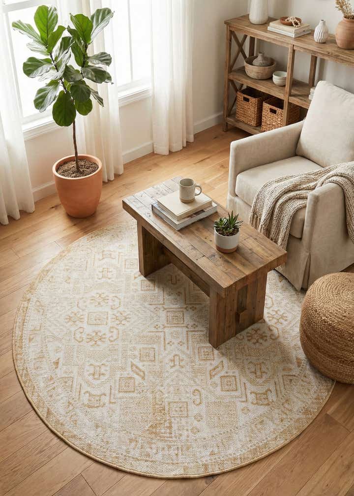 5' 3 x 5' 3 Easy-Clean Aztec Indoor / Outdoor Round Rug