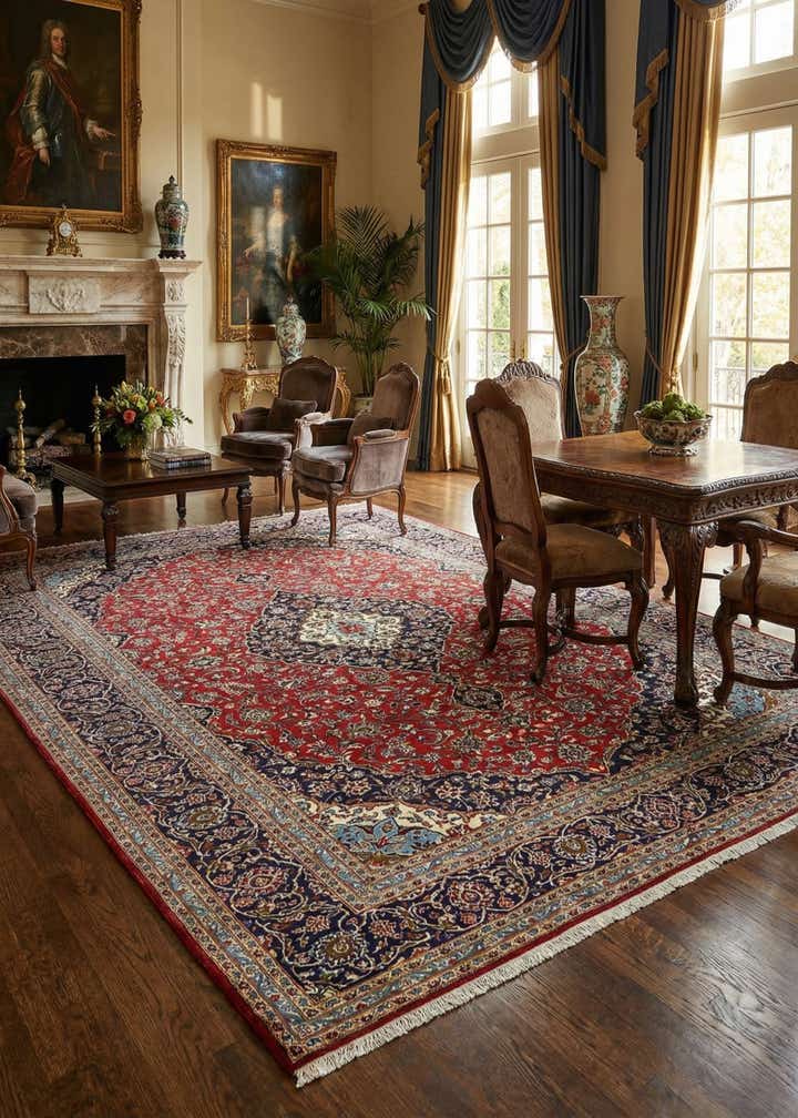 9' 8 x 13' 4 Hand Knotted Kashan Persian Wool Rug