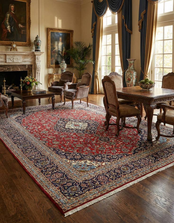 Detail image of 9' 8 x 13' 4  Hand Knotted Kashan Persian Wool Rug