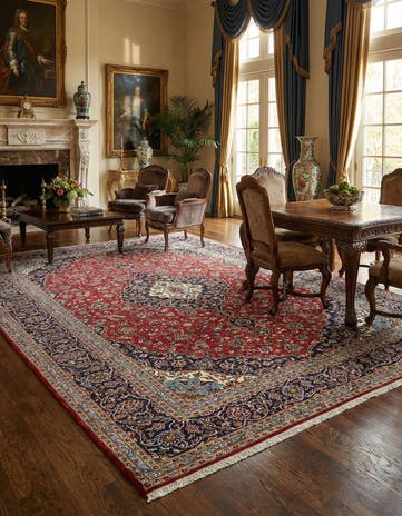 9' 8 x 13' 4 Hand Knotted Kashan Persian Wool Rug