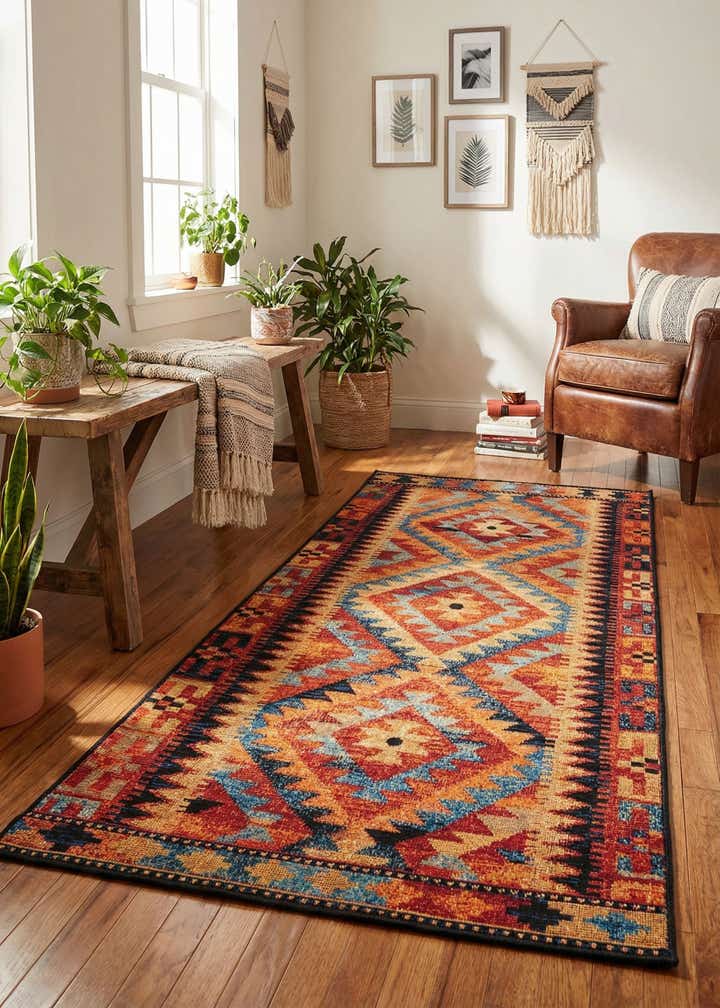 2' 7 x 5' 3 Easy-Clean Tribal Indoor / Outdoor Runner Rug