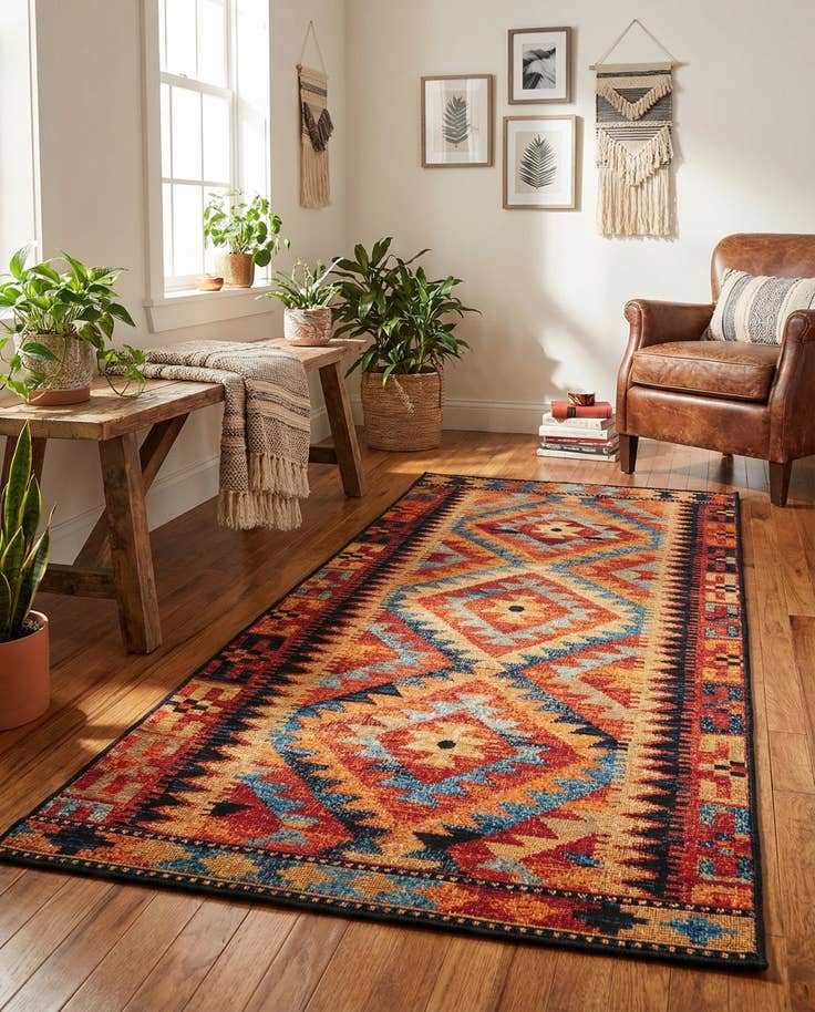 Detail image of 2' 7 x 5' 3 Easy-Clean Tribal Indoor / Outdoor Runner Rug