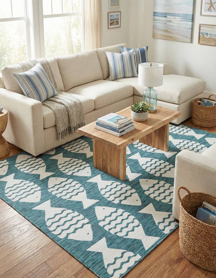 Detail image of 7' 1 x 10'  Washable Coastal Indoor / Outdoor Rug