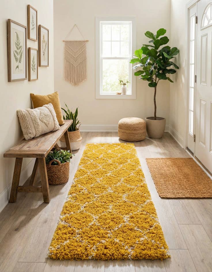 Detail image of  2' x 7' Lattice Shag Runner Rug
