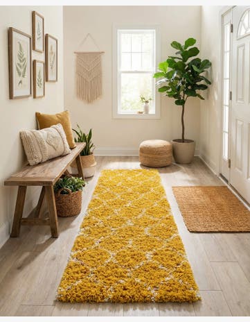 Yellow Trellis Shag Runner Rug