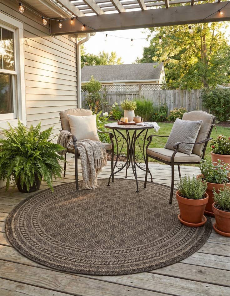 Detail image of 5' 1 x 5' 1  Washable Trellis Indoor / Outdoor Round Rug