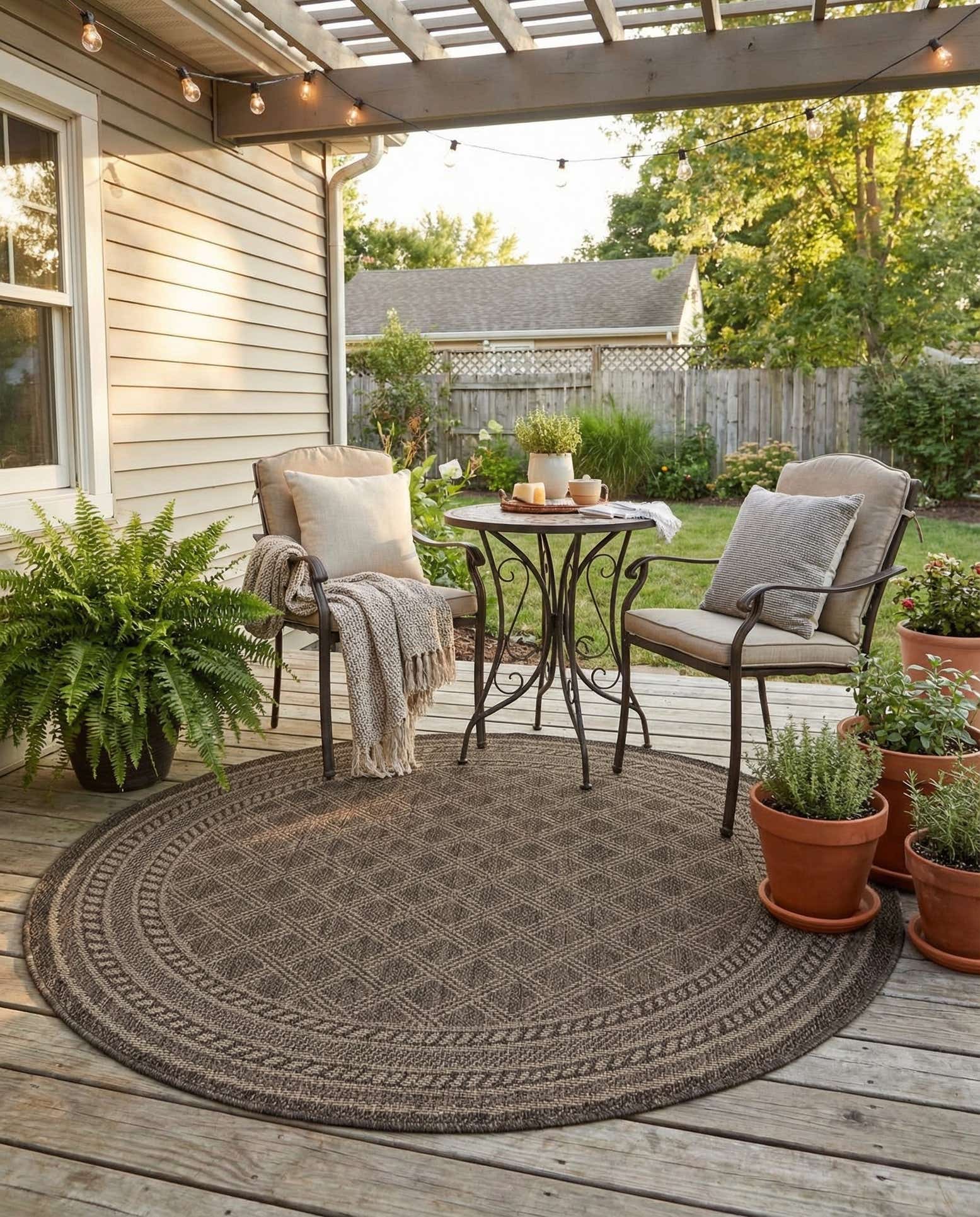 5' 1 x 5' 1 Easy-Clean Trellis Indoor / Outdoor Round Rug