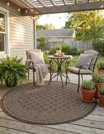 5' 1 x 5' 1 Easy-Clean Lattice Indoor / Outdoor Round Rug