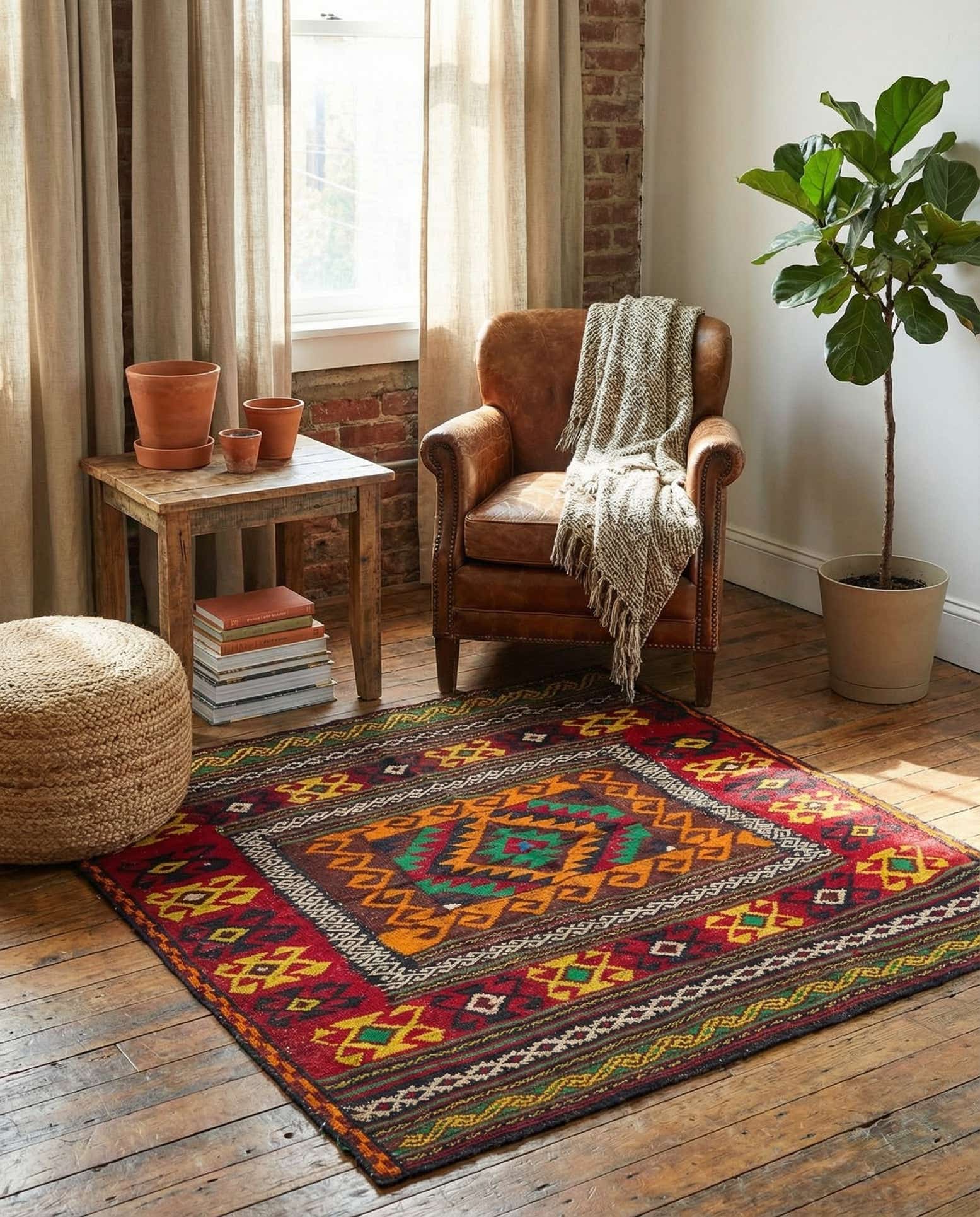 4' x 4' 3 Hand Woven Kilim Fars Wool Square Rug