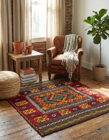 4' x 4' 3 Hand Woven Kilim Fars Wool Square Rug