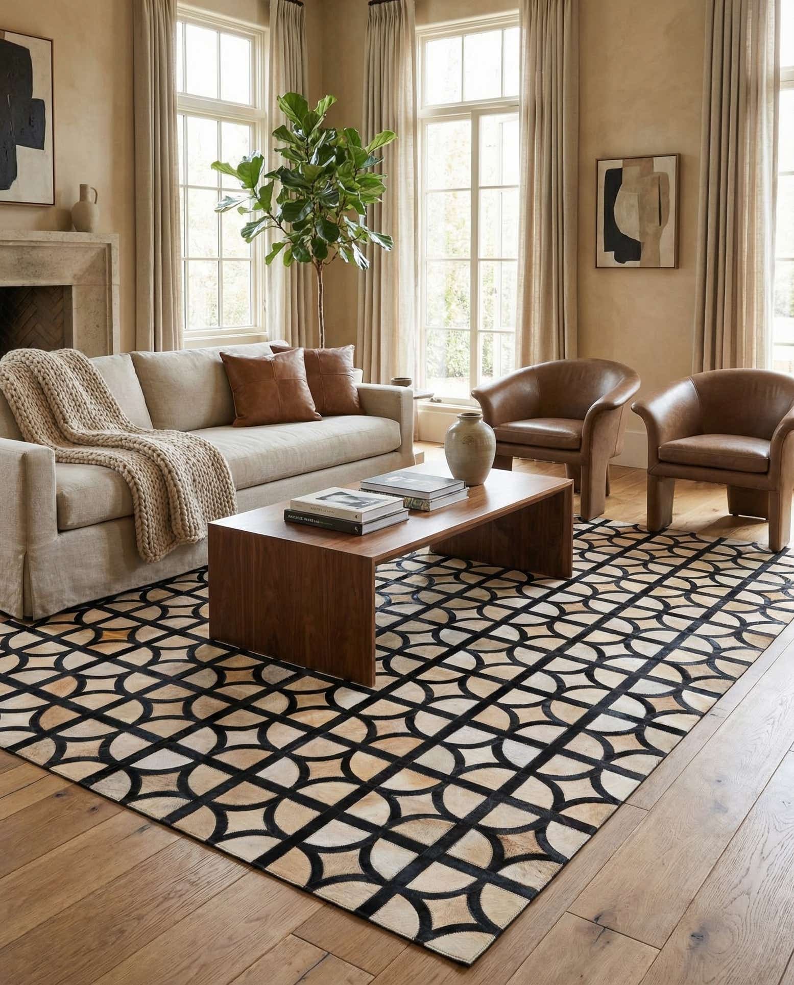 5' x 7' 10 Cowhide Leather Rug