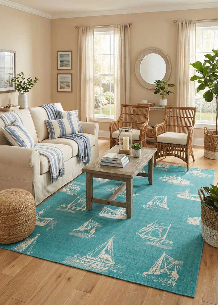 6' x 9' Easy-Clean Coastal Indoor / Outdoor Rug