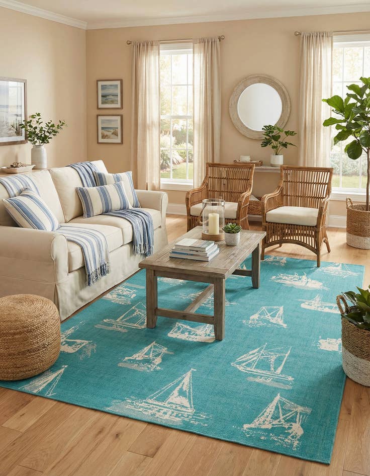Detail image of 6' x 9'  Washable Coastal Indoor / Outdoor Rug