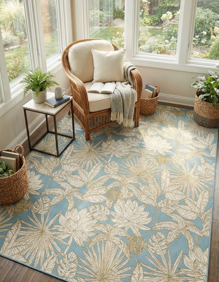 Detail image of 10' x 14' 2  Washable Botanical Indoor / Outdoor Rug