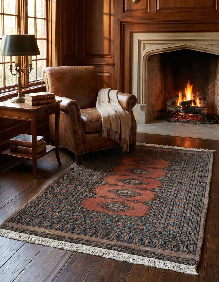 Detail image of  3' 2 x 4' 11  Hand Knotted Bokhara Oriental Wool Rug