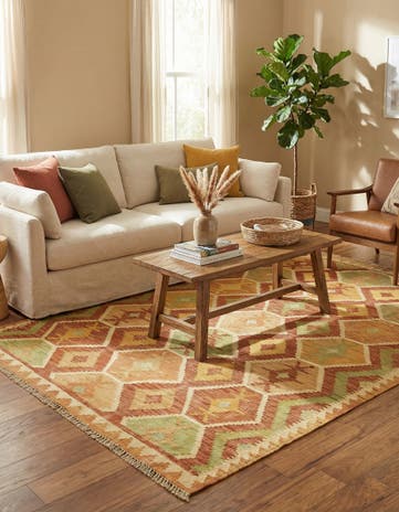 4' 7 x 6' 8 Hand Woven Kilim Waziri Wool Rug