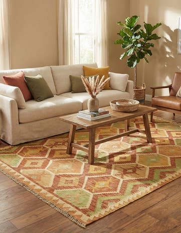 4' 7 x 6' 8 Hand Woven Kilim Waziri Wool Rug