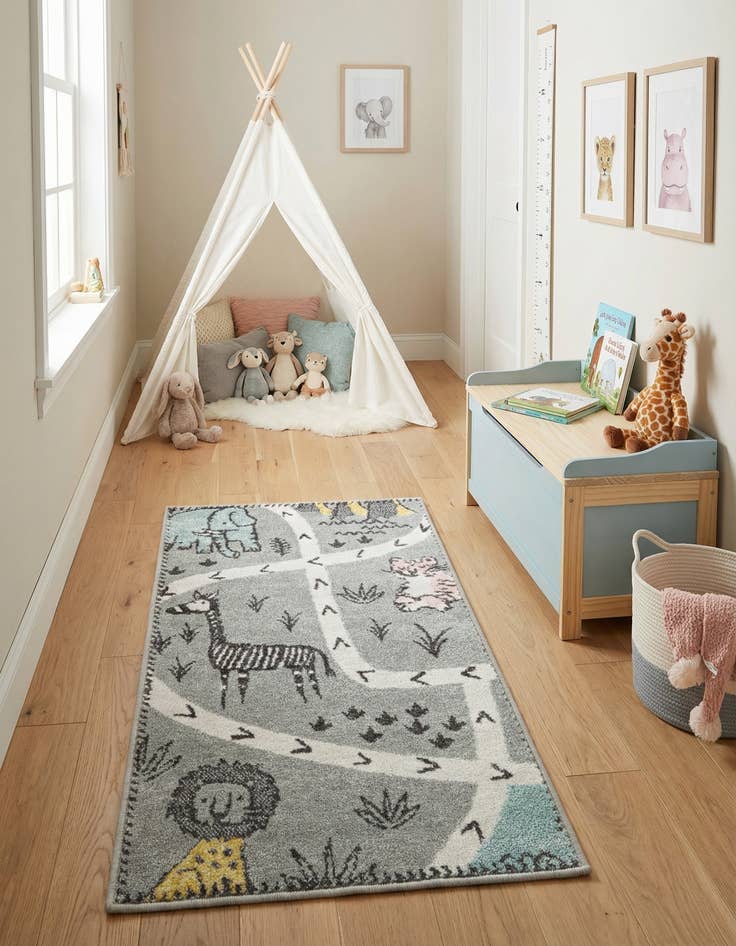 Detail image of 2' 2 x 4' Animals Whimsy Kids Runner Rug