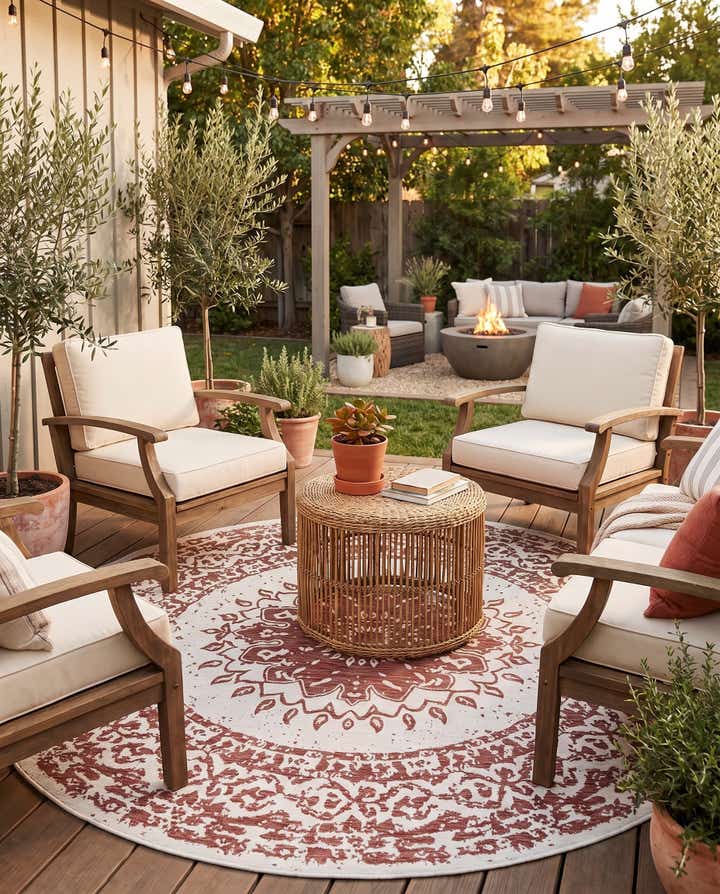 10' x 10' Easy-Clean Traditional Indoor / Outdoor Round Rug