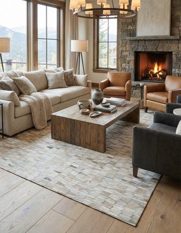 5' 3 x 7' 10 Cowhide Leather Rug