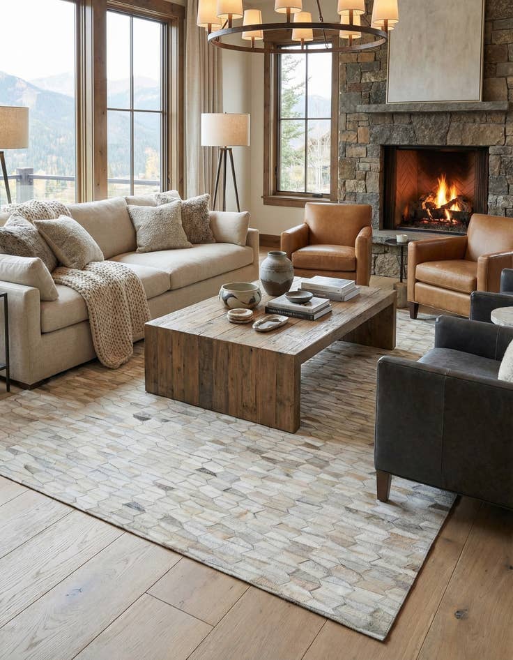 Detail image of  5' 3 x 7' 10 Cowhide Leather Rug