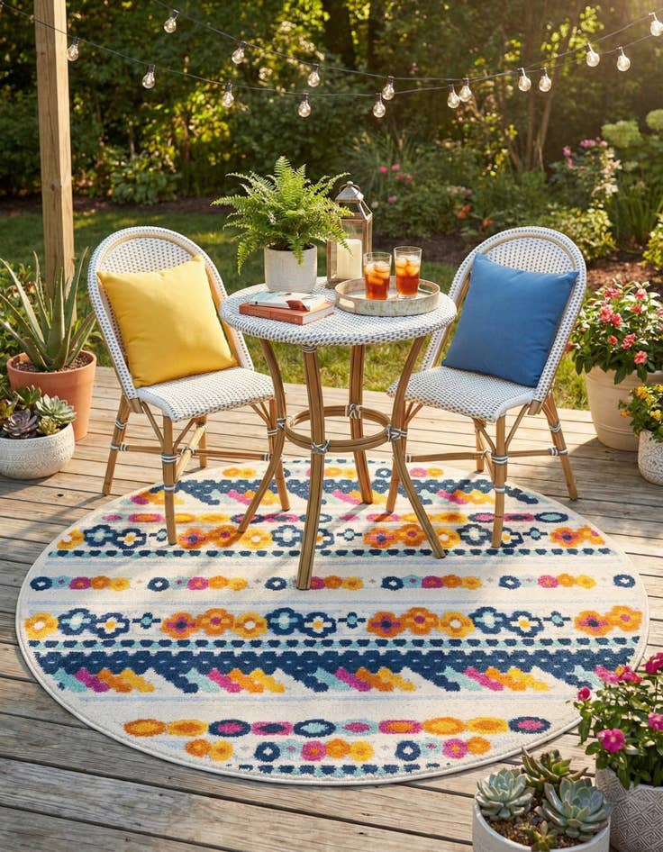 Detail image of 5' 3 x 5' 3  Washable Aruba Indoor / Outdoor Round Rug
