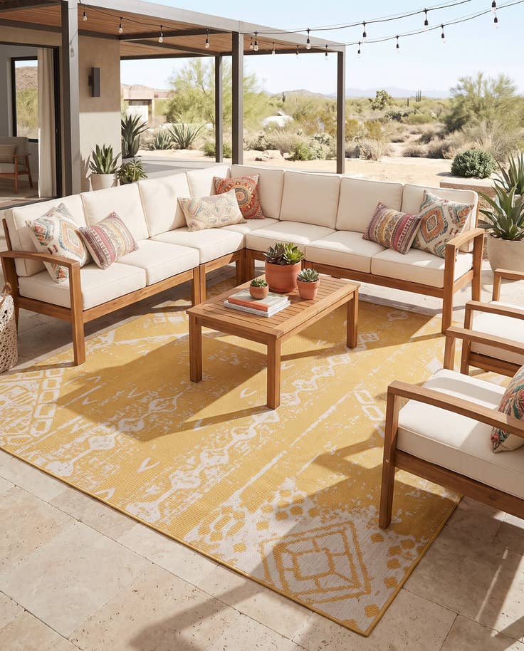 Detail image of 10' 8 x 10' 8 Easy-Clean Bohemian Indoor / Outdoor Square Rug