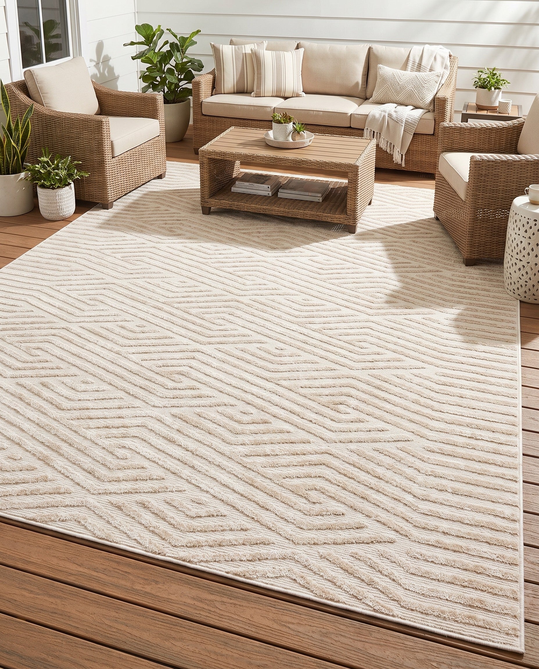Beige Easy-Clean Sabrina Soto Hudson Indoor / Outdoor Rug