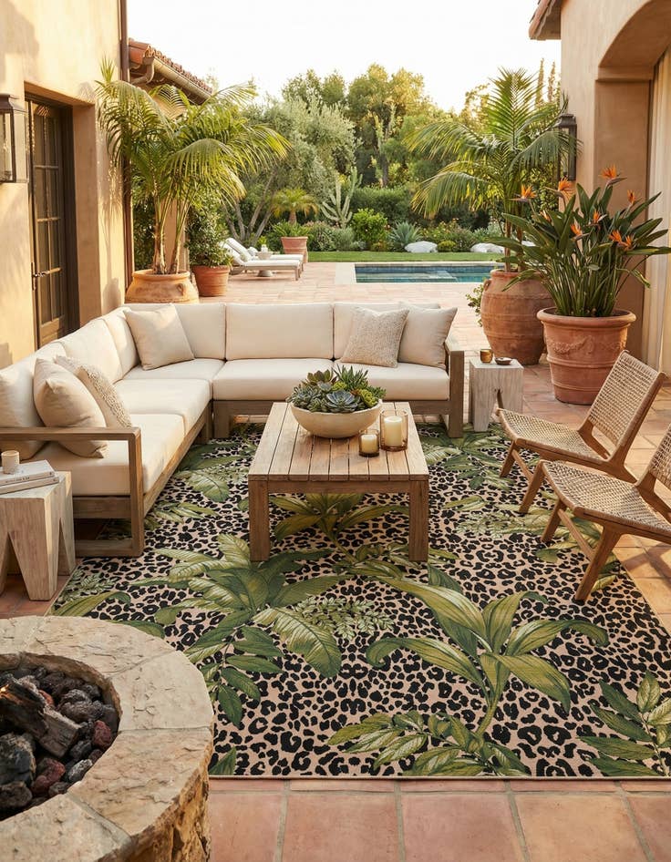 Detail image of 10' x 13'  Washable Botanical Indoor / Outdoor Rug