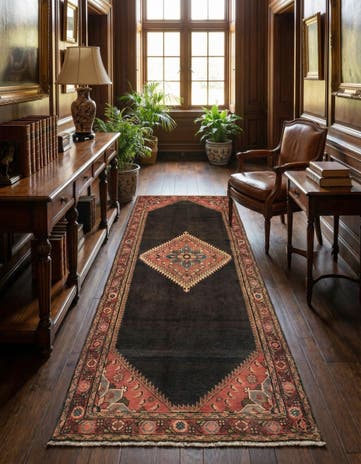 4' x 10' 9 Hand Knotted Hossainabad Persian Wool Runner Rug