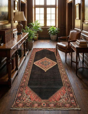 4' x 10' 9 Hand Knotted Hossainabad Persian Wool Runner Rug