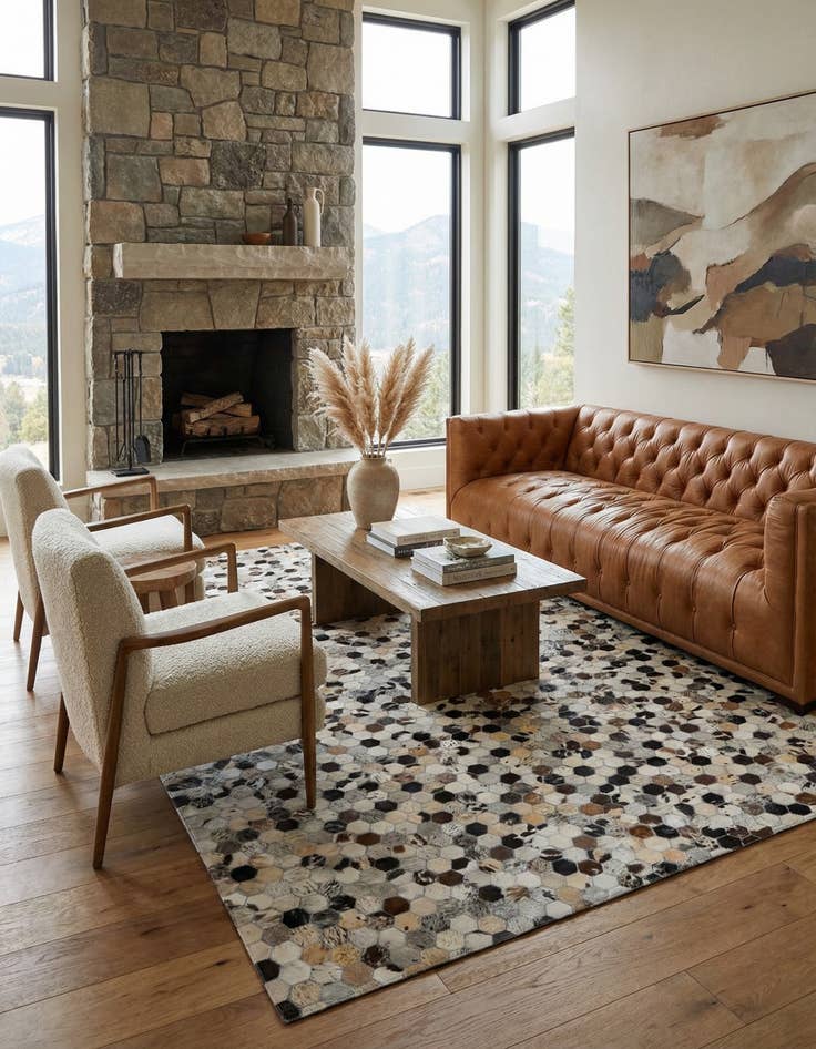 Detail image of 5' 4 x 8' Cowhide Leather Rug