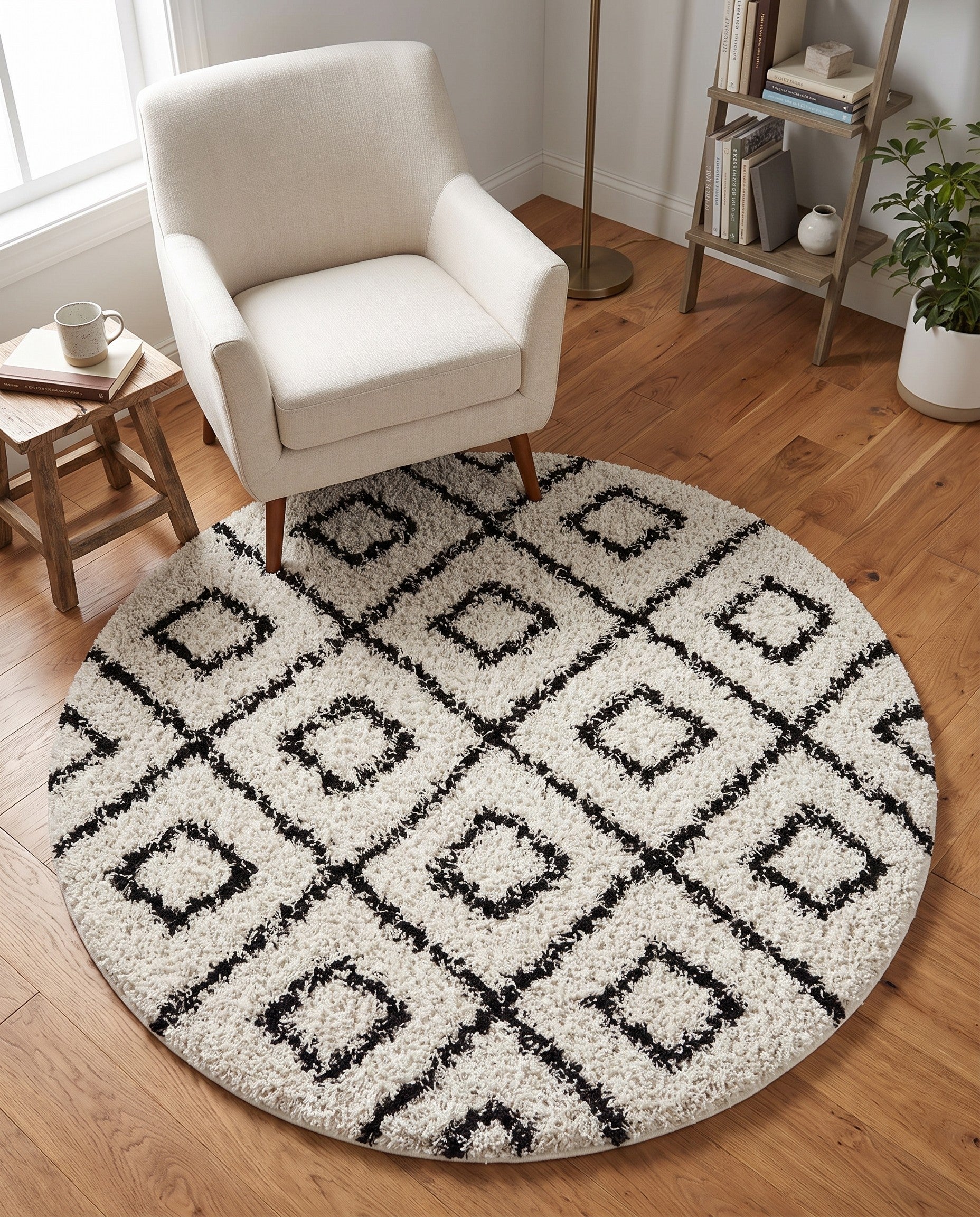 5' 3 x 5' 3 Lattice Shag Round Rug