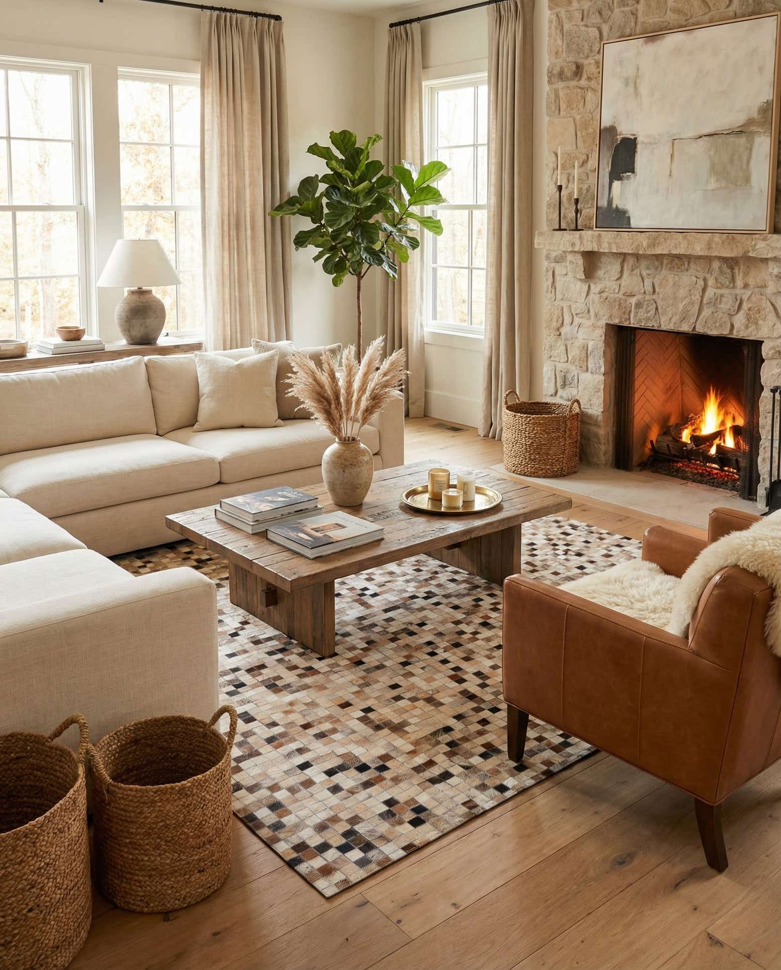 5' 1 x 8' 1 Cowhide Leather Rug