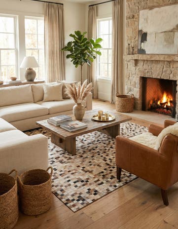5' 1 x 8' 1 Cowhide Leather Rug
