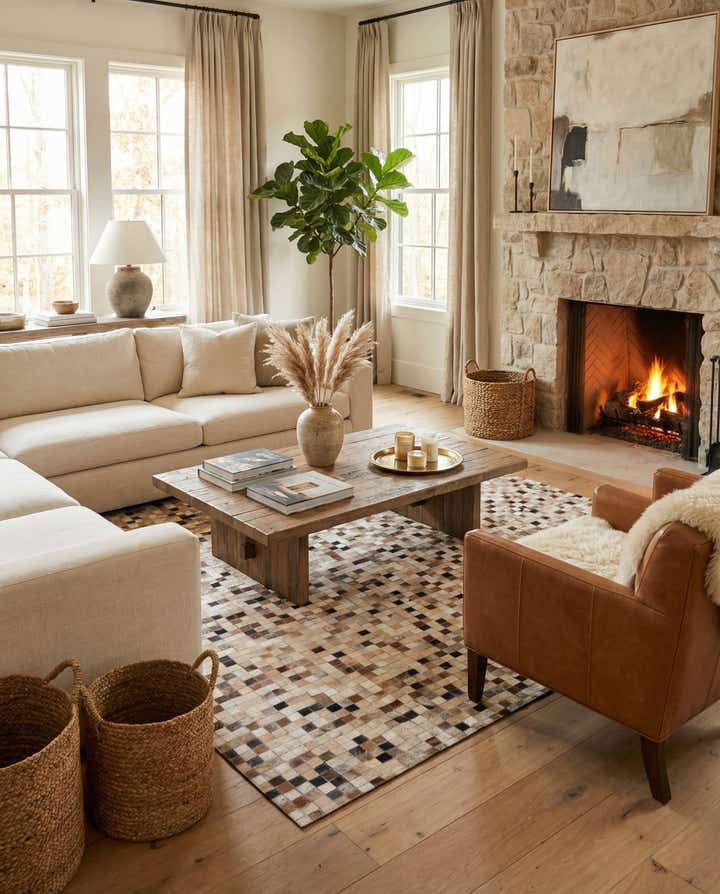 5' 1 x 8' 1 Cowhide Leather Rug