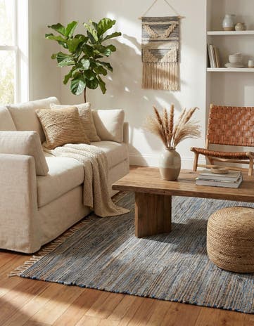 Blue Hand Woven Chindi Jute Rug