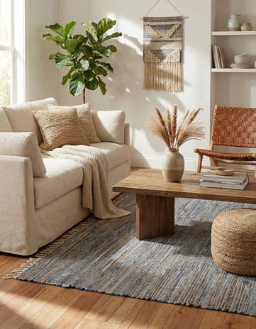 Blue Hand Woven Chindi Jute Rug